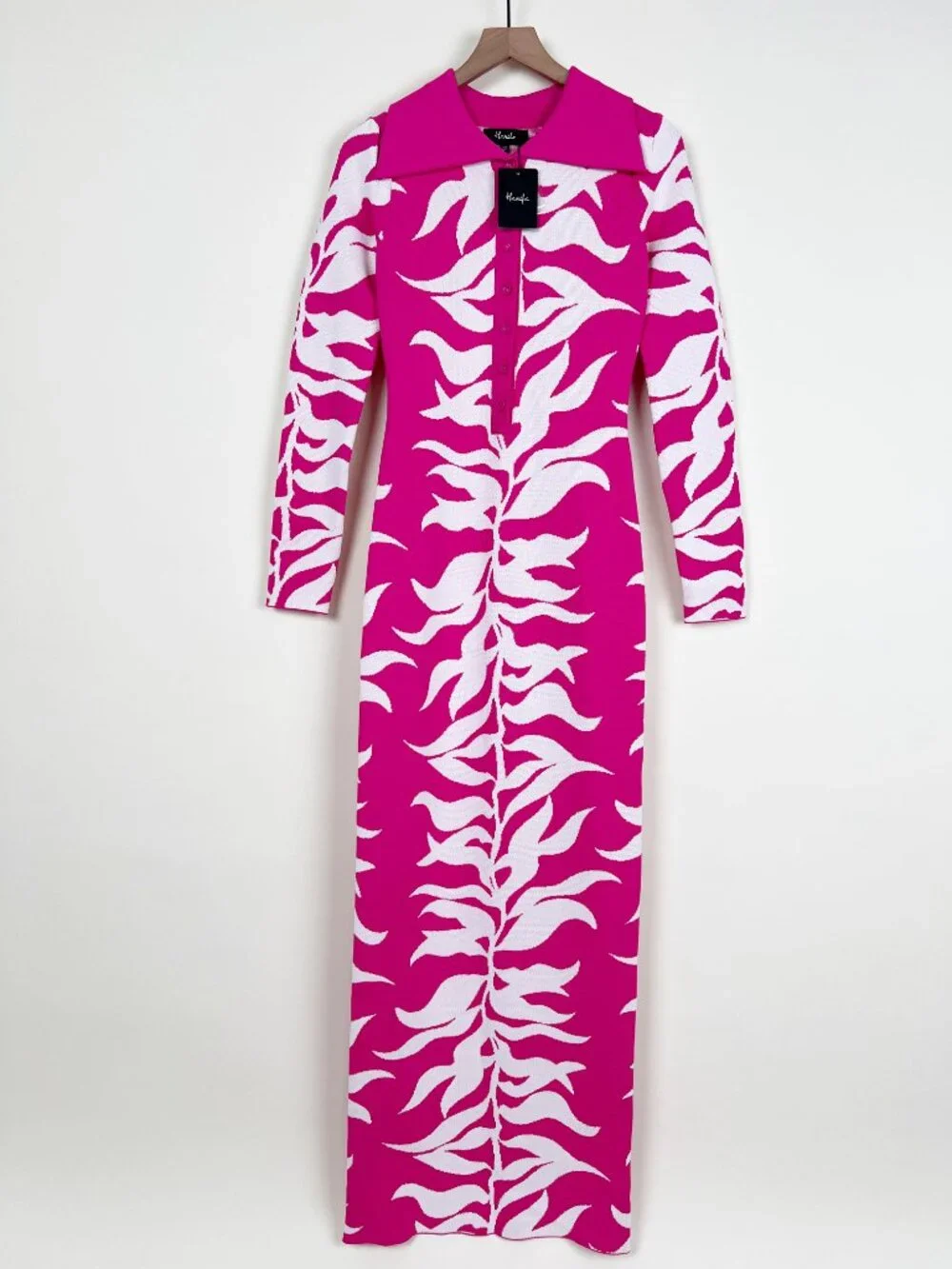 New Hanifa Soraya Maxi Dress Knit Long Sleeve Abstract Floral Leaf Print Sexy XS - Picture 3 of 10